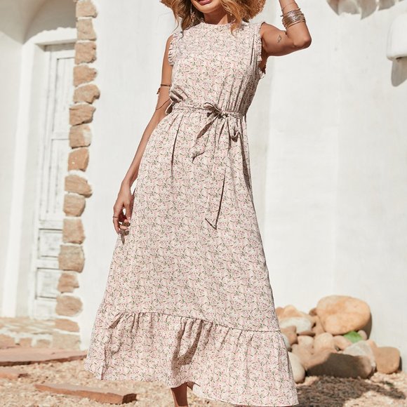 40s Confetti Heart Ruffle Hem Belted Shirt Dress